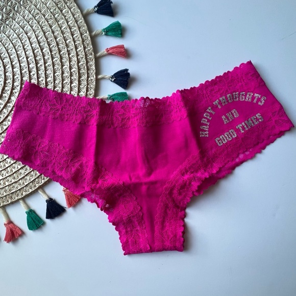 Victoria's Secret PINK Lace Trim Cheekster Panty Pink Laser w Graphic Large NEW - Picture 4 of 4